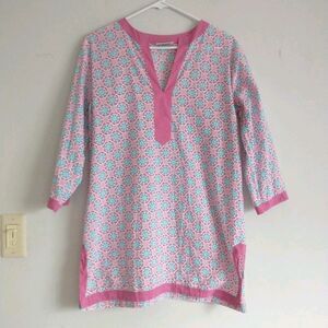 Malabar Bay Coverup Tunic Top Women M/L*Pink Floral Organic Cotton Resortwear